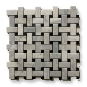 Carrara White Marble Basket Weave Mosaic Tile Sample