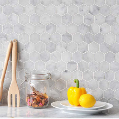 Carrara White Marble Hexagon Mosaic Tile 30.5 x 28.5cm - 5