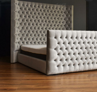 Carrington Wing Back Chesterfield Tall Headboard & Footboard Bed Frame ...