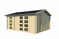 Carroz 2-Log Cabin, Wooden Garden Room, Timber Summerhouse, Home Office - L496 x W403.4 x H250.8 cm