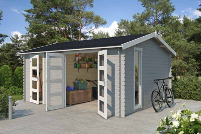 Carroz 2-Log Cabin, Wooden Garden Room, Timber Summerhouse, Home Office - L496 x W403.4 x H250.8 cm