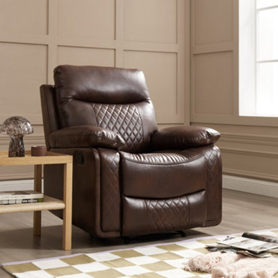 Carson 1 Seater Manual Recliner, Brown Air Leather