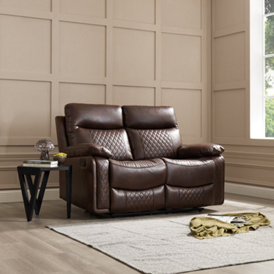 Carson 2 Seater Manual Recliner Brown Air Leather Diy At Bandq 9521