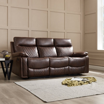 Carson 3 Seater Manual Recliner, Brown Air Leather | DIY at B&Q