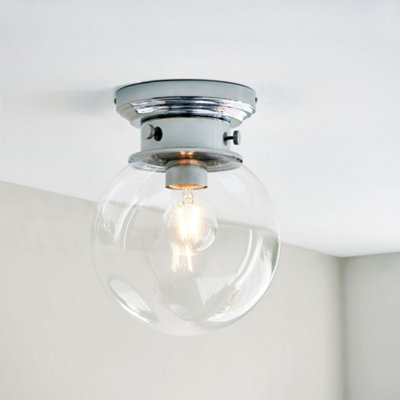Carston Chrome Effect & Clear Glass Shade 1 Light Bathroom Flush Ceiling Light