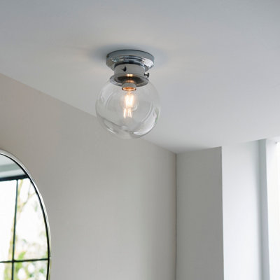 Carston Chrome Effect & Clear Glass Shade 1 Light Bathroom Flush Ceiling Light