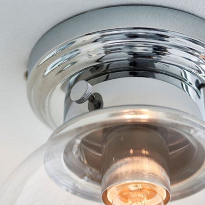 Carston Chrome Effect & Clear Glass Shade 1 Light Bathroom Flush Ceiling Light