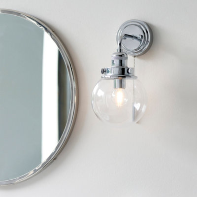 Carston Chrome Effect & Clear Glass Shade 1 Light Bathroom Wall Light ...