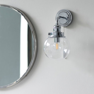 Carston Chrome Effect & Clear Glass Shade 1 Light Bathroom Wall Light