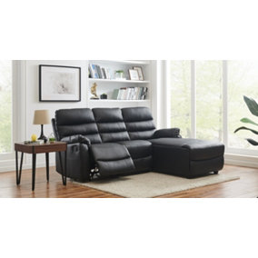 Carter 3 Seater Sofa With Right Hand Chaise and Left Hand Recliner, Black Faux Leather