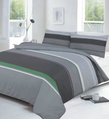 Carter Green Striped Duvet Cover Set Modern Bedding DIY at B&Q