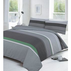 Carter Green Striped Duvet Cover Set Modern Bedding