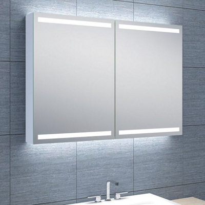 Carter LED Illuminated Mirrored Wall Cabinet with Shaver Socket, (H)700mm (W)1000mm