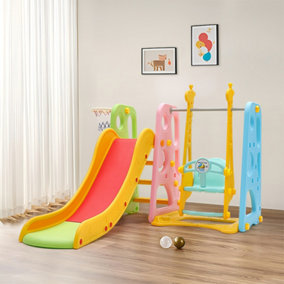 Cartoon Colourful Toddler Slide and Swing Set Playset with Basketball Hoop W 1730 x D 1060 x H 1060 mm