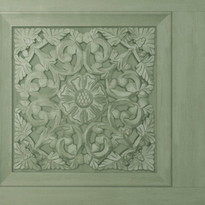 Carved Panel Sage Green Wallpaper