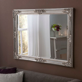 Carved rectangular mirror silver 104x74cm