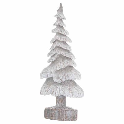 Carved Wood Effect Small Snowy Tree Artificial Plant - Resin - L9 x W21 ...