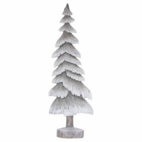 Carved Wood Effect Tall Snowy Tree Artificial Plant - Resin - L14 x W32 x H71 cm - Grey