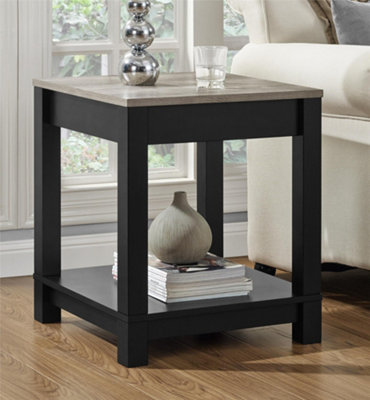Carver end table with 1 shelf in black / distressed woodgrain