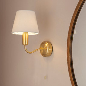 Carwyn Brushed Gold Effect and Ivory Linen Shade 1 Light Bathroom Wall Light