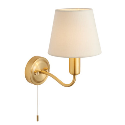 Carwyn Brushed Gold Effect and Ivory Linen Shade 1 Light Bathroom Wall Light