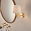 Carwyn Brushed Gold Effect and Ivory Linen Shade 1 Light Bathroom Wall Light