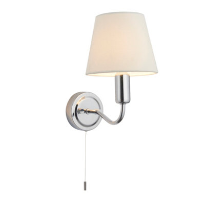 Carwyn Chrome and Ivory Linen Shade 1 Light Bathroom Wall Light