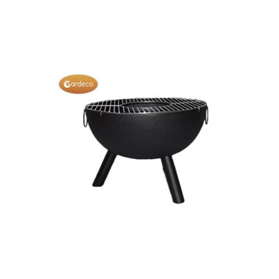 CASA black steel fire bowl 70 cm dia, inc quality BBQ grill with opening