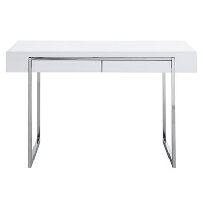Casa High Gloss Computer Desk With 2 Drawers In White
