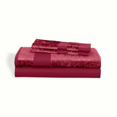 Casabella Luxury Crushed Velvet Panel Band Duvet Cover Sets with Pillow Case King Duvet Cover Bedding Set Burgundy