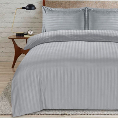 Casabella Satin Stripe Duvet Cover Sets Bedding with Satin Stripes, Silver Superking Duvet Cover Stripe & Pillowcases