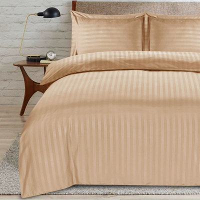 Casabella Satin Stripe Duvet Cover Sets, Double Beige Bedding with Satin Stripes, Double Duvet Set & Pillowcases
