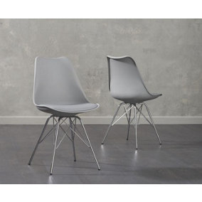 Casablanca Chrome Leg Light Grey Faux Leather Chairs (Pair)