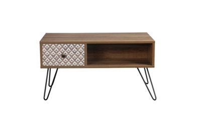 Casablanca Coffee Table - Quirky Elegance with Black Metal Legs & Hidden Storage