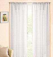 Casablanca White Contemporary Metallic Linen-Look Voile Panel with Shimmering Yarn - Pair 138x229cm (54x90")