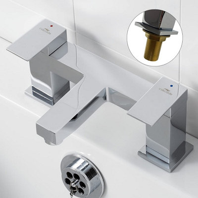 Cascade Edge Square Chrome Double Lever Bath Filler Mixer Tap +Brass Fix