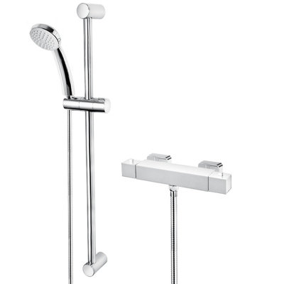 Cascade Edge Square Chrome Thermostatic Bar Shower Mixer & Riser Kit ...