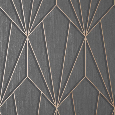 Cascade Geometric Wallpaper Grey / Rose Gold Fine Decor FD42849 DIY