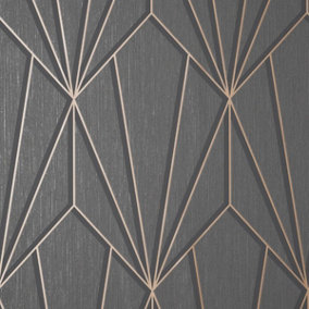 Cascade Geometric Wallpaper Grey / Rose Gold Fine Decor FD42849