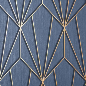 Cascade Geometric Wallpaper Navy / Gold Fine Decor FD42847