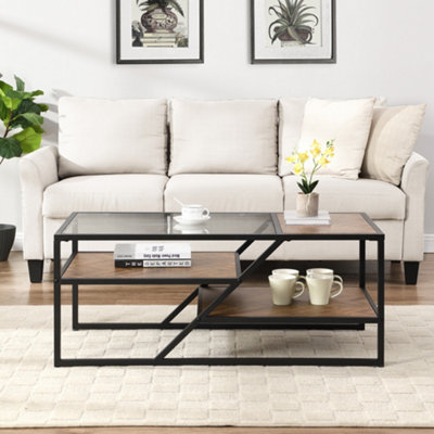 Cascade Glass Top Coffee Table with Shelves
