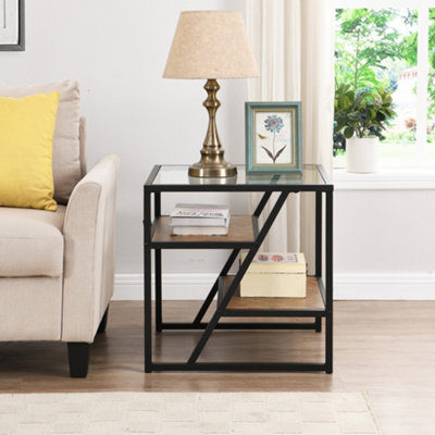 Cascade Glass Top Side Table with Shelves