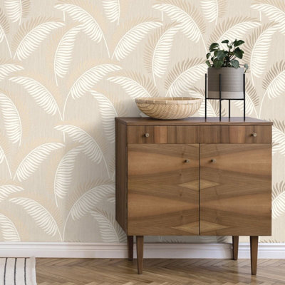 Cascade Leaf Wallpaper Cream / Gold Fine Decor FD42838