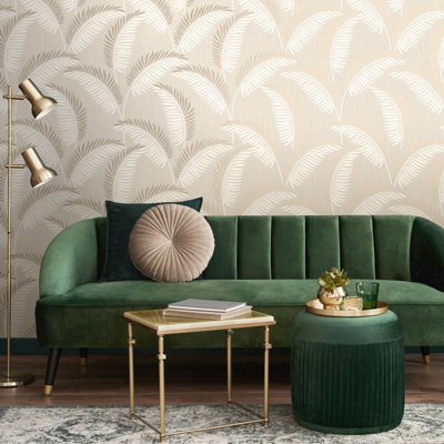 Cascade Leaf Wallpaper Cream / Gold Fine Decor FD42838