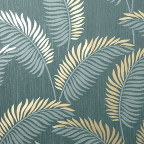 Cascade Leaf Wallpaper Emerald / Gold Fine Decor FD42840