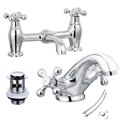 Cascade Penridge Traditional Bath Filler & Basin Tap Chrome & Waste