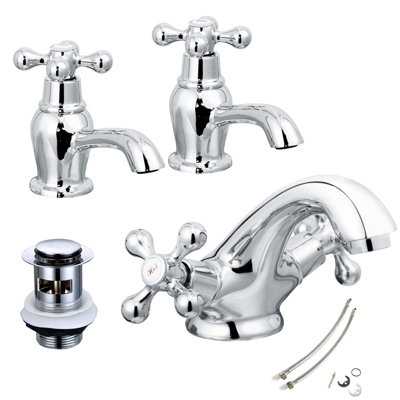 Cascade Penridge Traditional Bath Taps Pillar Chrome & Basin Tap & Waste Price Comparisons | Compare The Build