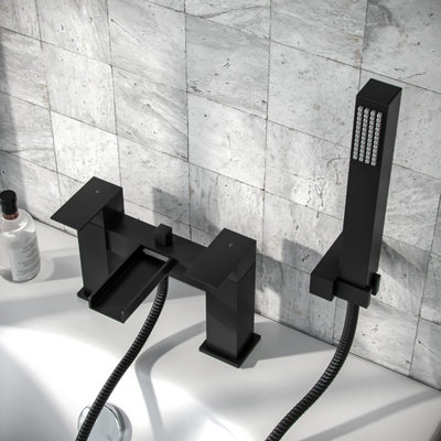 Cascade Waterfall Bath Shower Mixer Tap & Handset Matte Black - 4