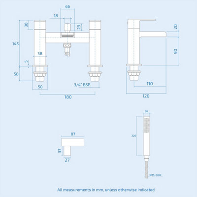Cascade Waterfall Bath Shower Mixer Tap & Handset Matte Black - 9