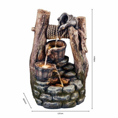 Cascading Buckets Wishing Well Water Feature, Light up LED, Self Contained & Weatherproof (Height - 48.5cm)